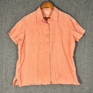 L.L.‎ Bean Women's Large 100% Linen Orange Short Sleeve Button Up Shirt